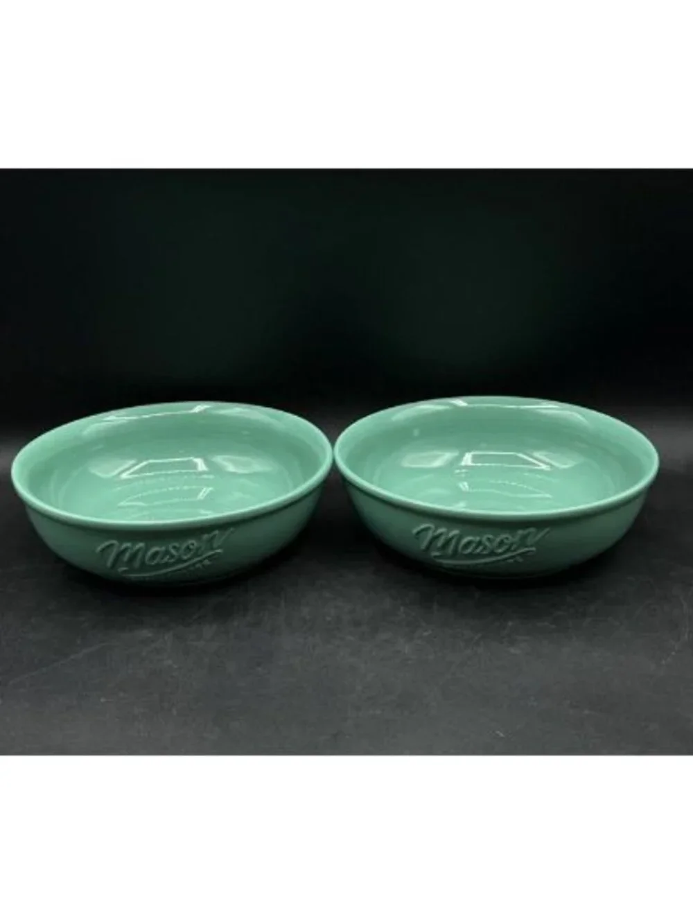 2 Mason Craft and More 8” Teal Green Soup Serving Bowls Classic Mason Jar Style